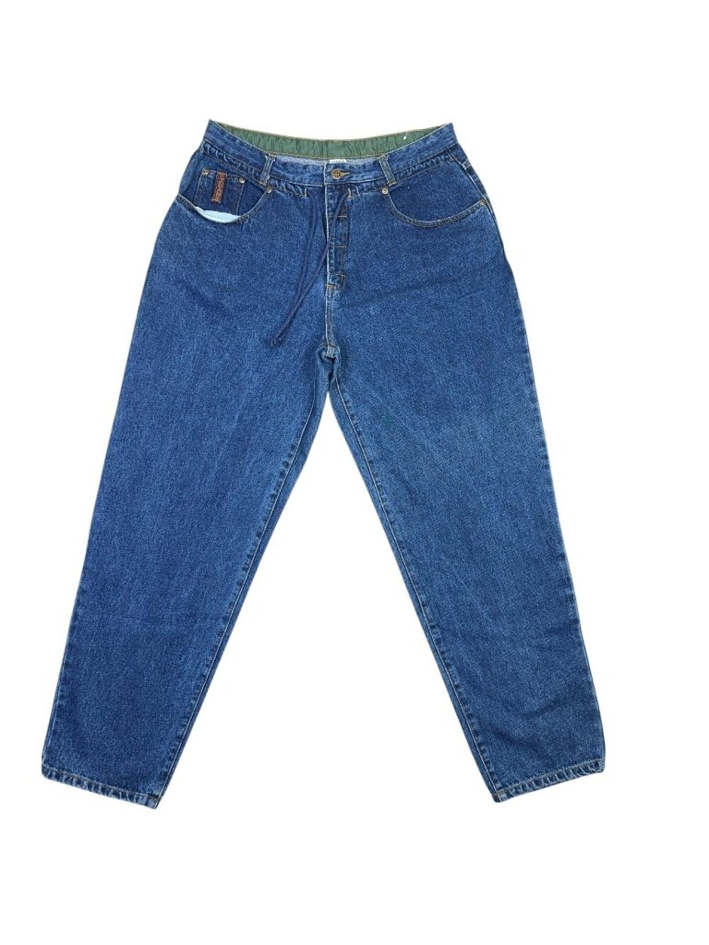 Vintage Gitano Jeans Womens 36x32 Blue Denim Tapered Mom Style 90s Drawstring
